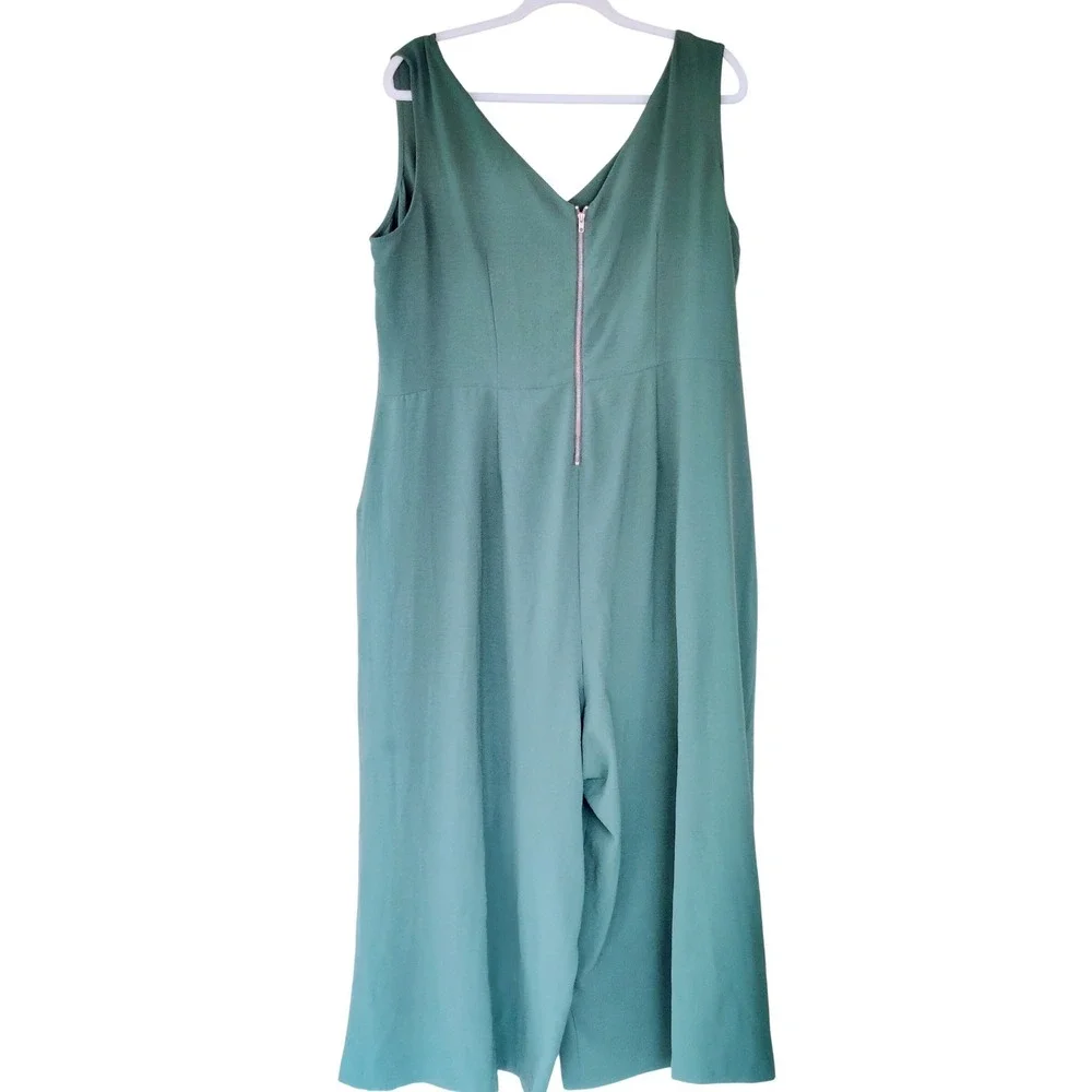 Gabby Emerald Green Tie Front Wide Leg Jumpsuit Sz 18W Resortwear Dark Academia - Picture 4 of 4